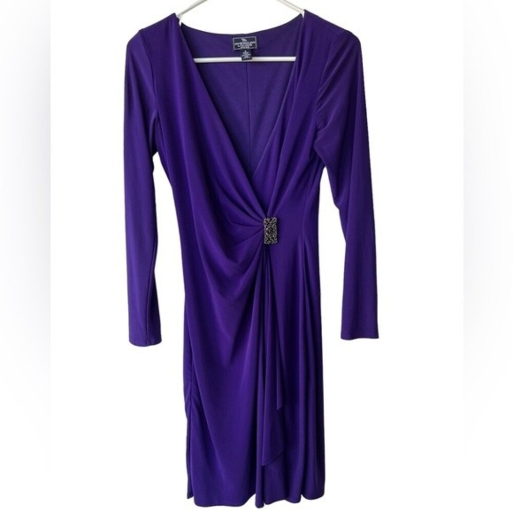 American Living Long Sleeve Faux Wrap Front Dress Royal Purple size 6